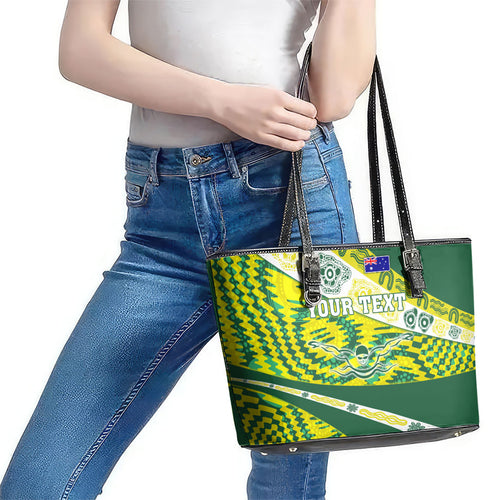 Personalised Australia Swimming Athlete Leather Tote Bag Aboriginal Pattern Freestyle Swimmer Patriotic