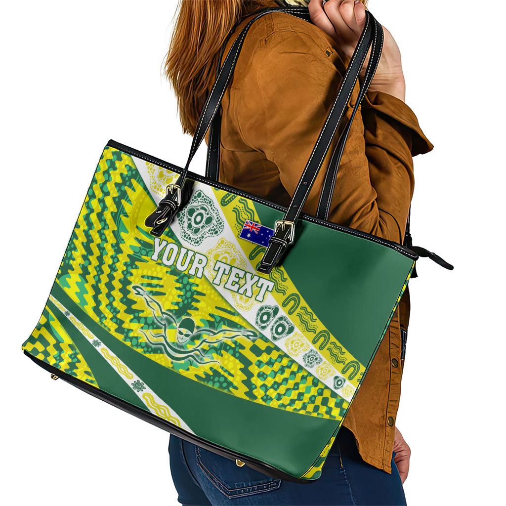 Personalised Australia Swimming Athlete Leather Tote Bag Aboriginal Pattern Freestyle Swimmer Patriotic