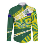 Personalised Australia Swimming Athlete Long Sleeve Button Shirt Aboriginal Pattern Freestyle Swimmer Patriotic