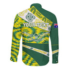 Personalised Australia Swimming Athlete Long Sleeve Button Shirt Aboriginal Pattern Freestyle Swimmer Patriotic
