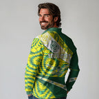 Personalised Australia Swimming Athlete Long Sleeve Polo Shirt Aboriginal Pattern Freestyle Swimmer Patriotic