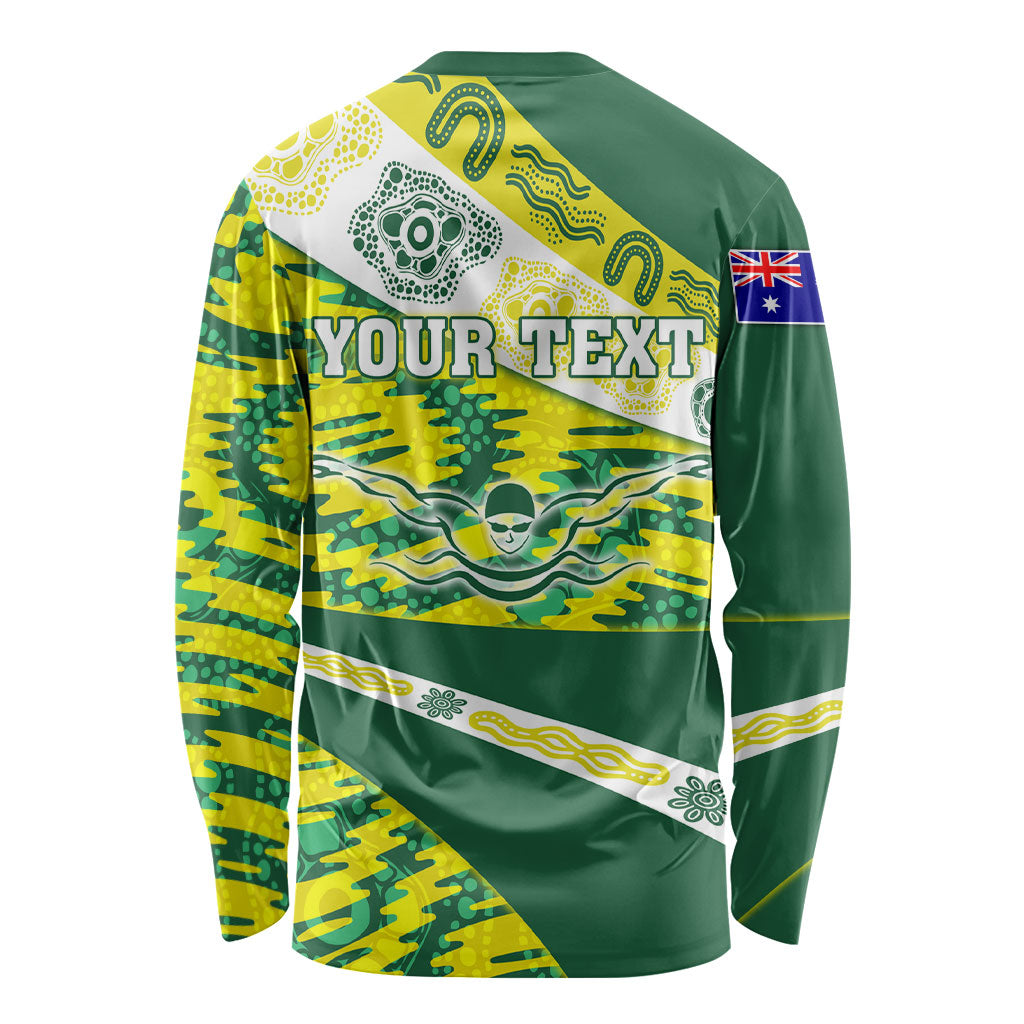 Personalised Australia Swimming Athlete Long Sleeve Shirt Aboriginal Pattern Freestyle Swimmer Patriotic