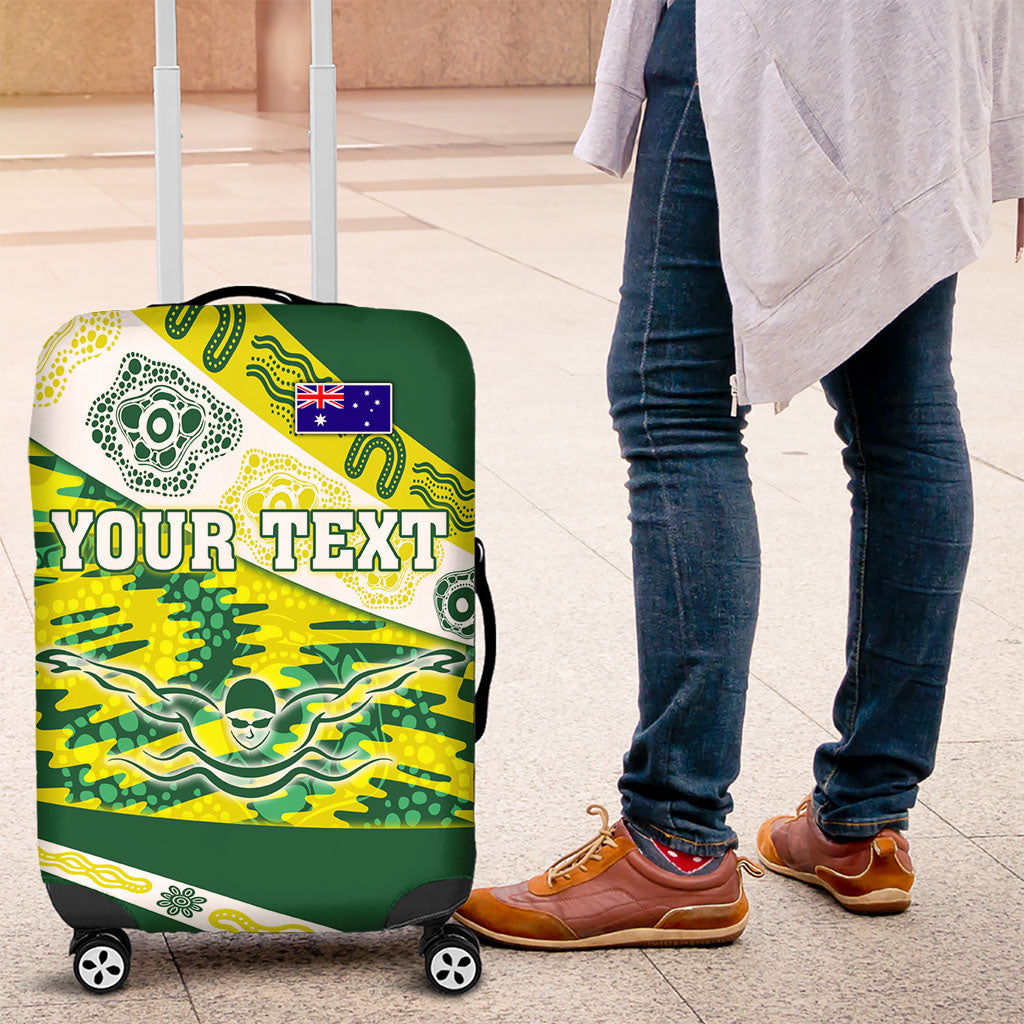 Personalised Australia Swimming Athlete Luggage Cover Aboriginal Pattern Freestyle Swimmer Patriotic