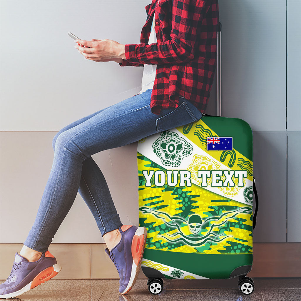 Personalised Australia Swimming Athlete Luggage Cover Aboriginal Pattern Freestyle Swimmer Patriotic