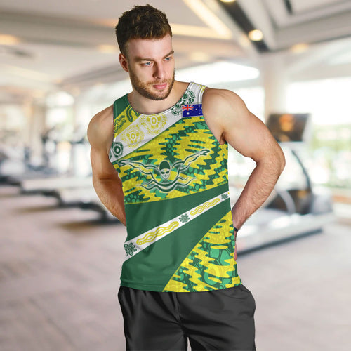 Personalised Australia Swimming Athlete Men Tank Top Aboriginal Pattern Freestyle Swimmer Patriotic