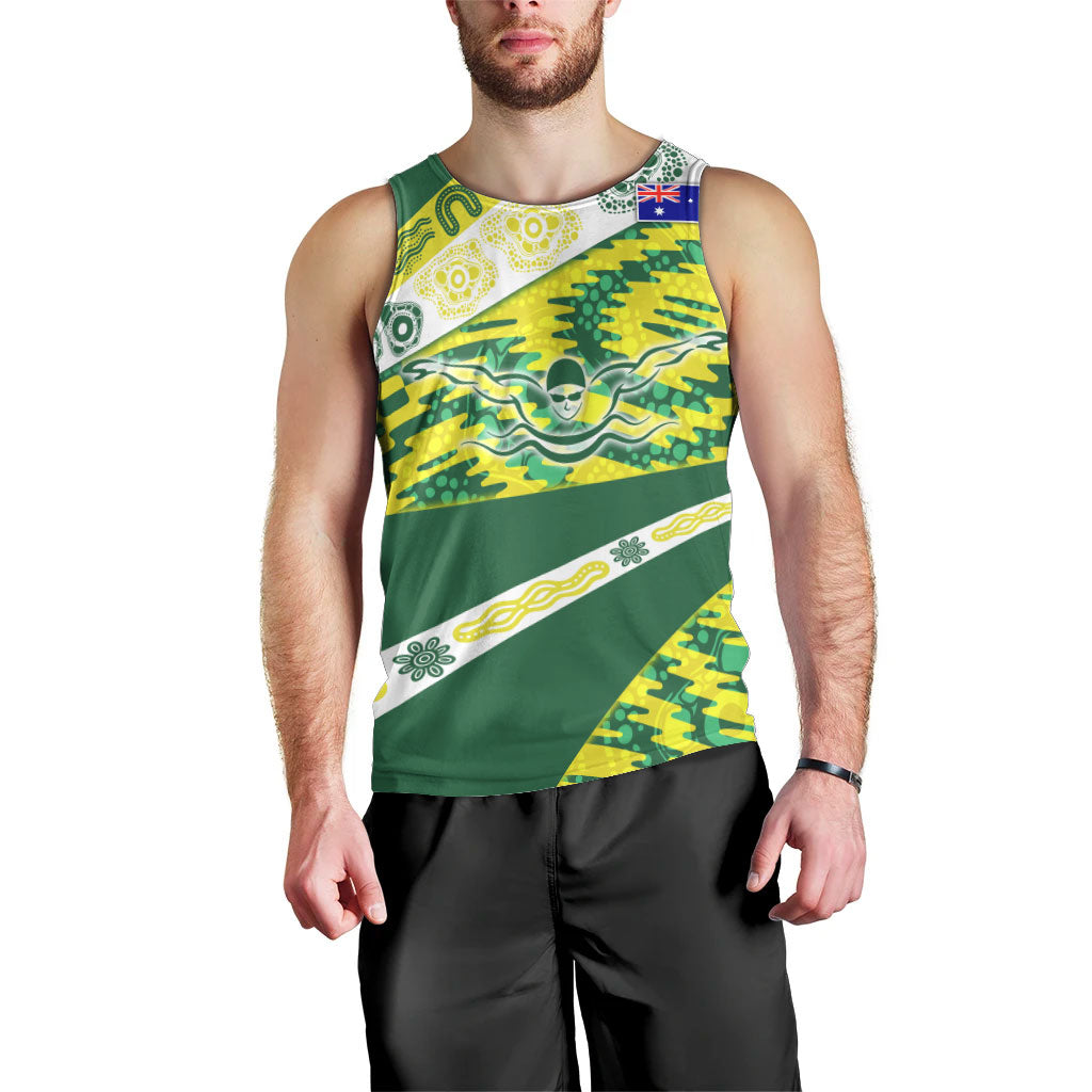 Personalised Australia Swimming Athlete Men Tank Top Aboriginal Pattern Freestyle Swimmer Patriotic
