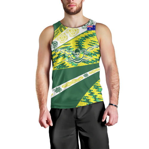 Personalised Australia Swimming Athlete Men Tank Top Aboriginal Pattern Freestyle Swimmer Patriotic