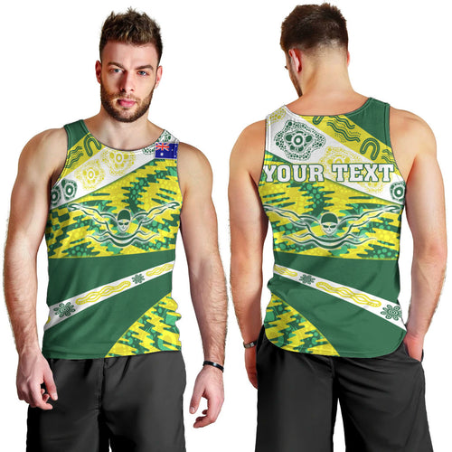 Personalised Australia Swimming Athlete Men Tank Top Aboriginal Pattern Freestyle Swimmer Patriotic