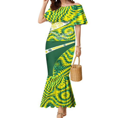 Personalised Australia Swimming Athlete Mermaid Dress Aboriginal Pattern Freestyle Swimmer Patriotic