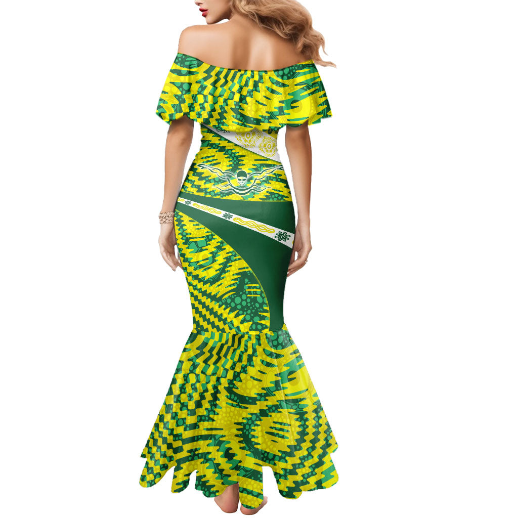 Personalised Australia Swimming Athlete Mermaid Dress Aboriginal Pattern Freestyle Swimmer Patriotic