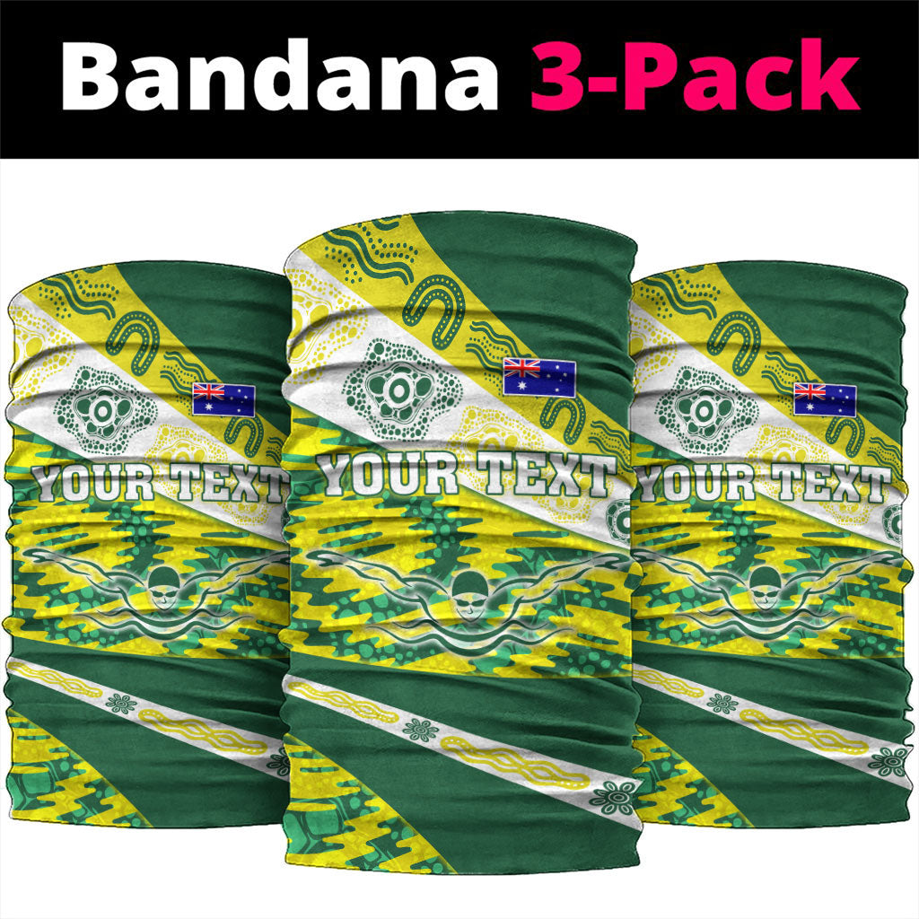 Personalised Australia Swimming Athlete Neck Gaiter Aboriginal Pattern Freestyle Swimmer Patriotic