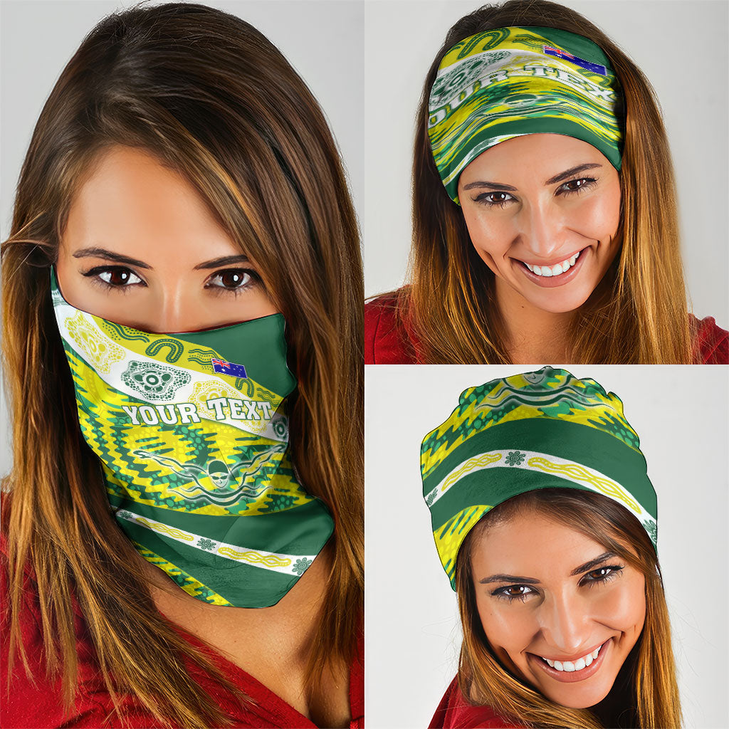 Personalised Australia Swimming Athlete Neck Gaiter Aboriginal Pattern Freestyle Swimmer Patriotic