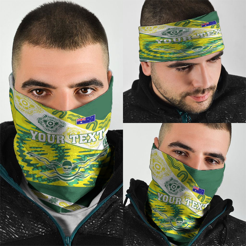 Personalised Australia Swimming Athlete Neck Gaiter Aboriginal Pattern Freestyle Swimmer Patriotic