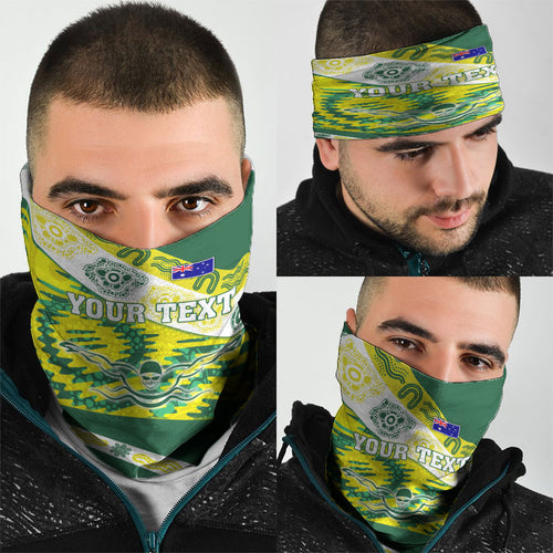 Personalised Australia Swimming Athlete Neck Gaiter Aboriginal Pattern Freestyle Swimmer Patriotic