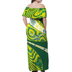 Personalised Australia Swimming Athlete Off Shoulder Maxi Dress Aboriginal Pattern Freestyle Swimmer Patriotic