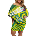 Personalised Australia Swimming Athlete Off Shoulder Short Dress Aboriginal Pattern Freestyle Swimmer Patriotic