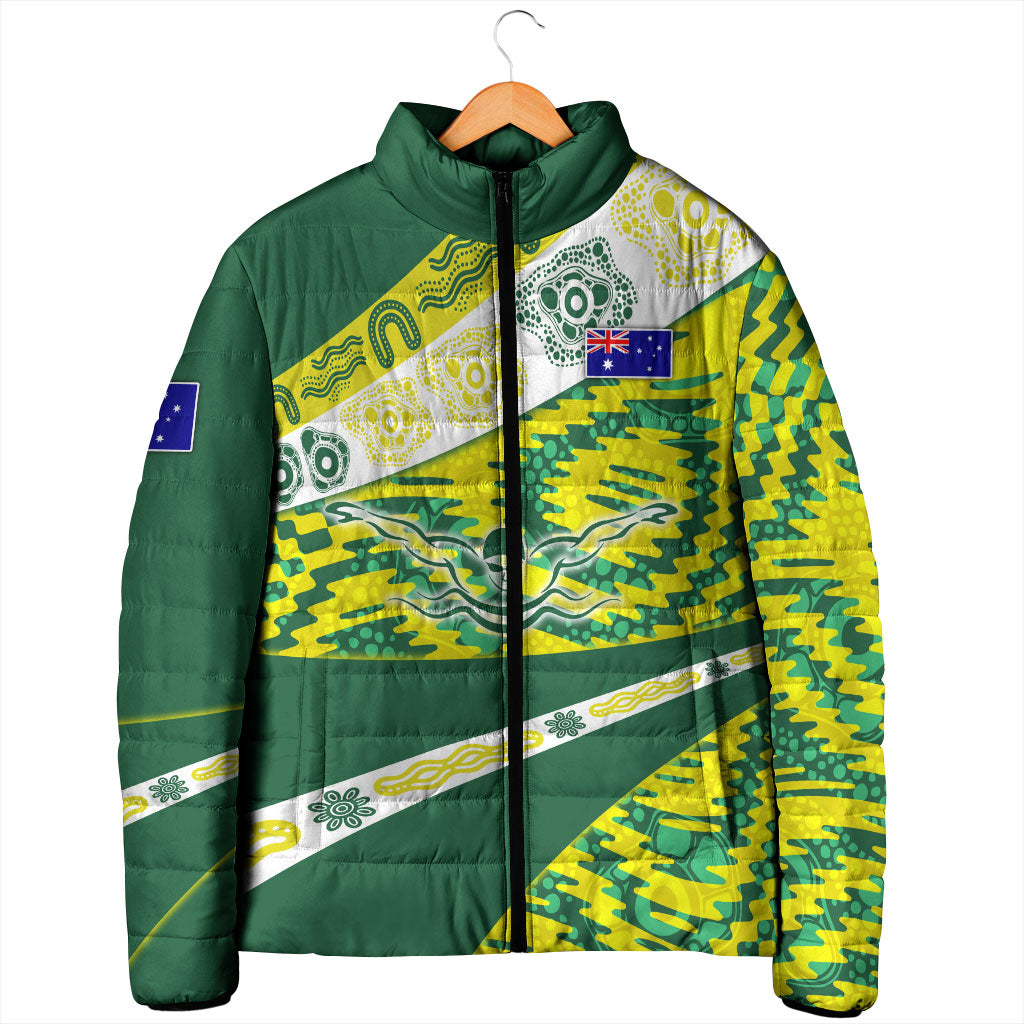 Personalised Australia Swimming Athlete Padded Jacket Aboriginal Pattern Freestyle Swimmer Patriotic