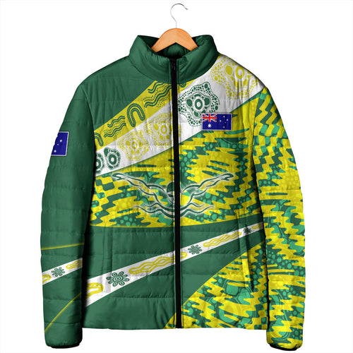 Personalised Australia Swimming Athlete Padded Jacket Aboriginal Pattern Freestyle Swimmer Patriotic