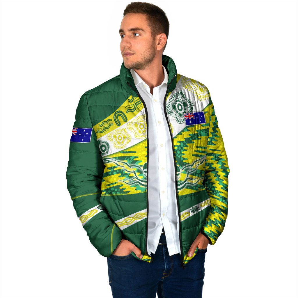 Personalised Australia Swimming Athlete Padded Jacket Aboriginal Pattern Freestyle Swimmer Patriotic