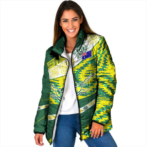 Personalised Australia Swimming Athlete Padded Jacket Aboriginal Pattern Freestyle Swimmer Patriotic