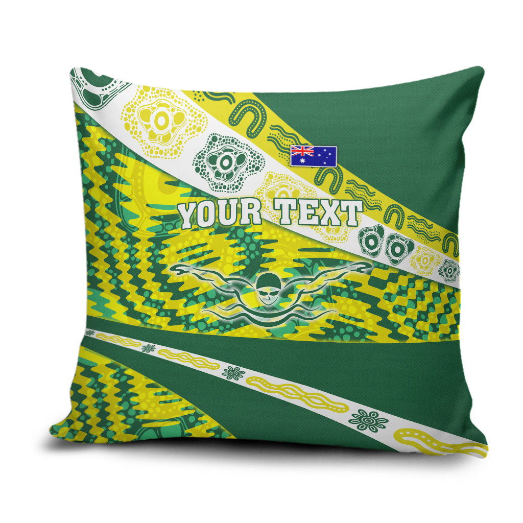 Personalised Australia Swimming Athlete Pillow Cover Aboriginal Pattern Freestyle Swimmer Patriotic