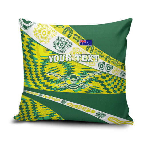 Personalised Australia Swimming Athlete Pillow Cover Aboriginal Pattern Freestyle Swimmer Patriotic