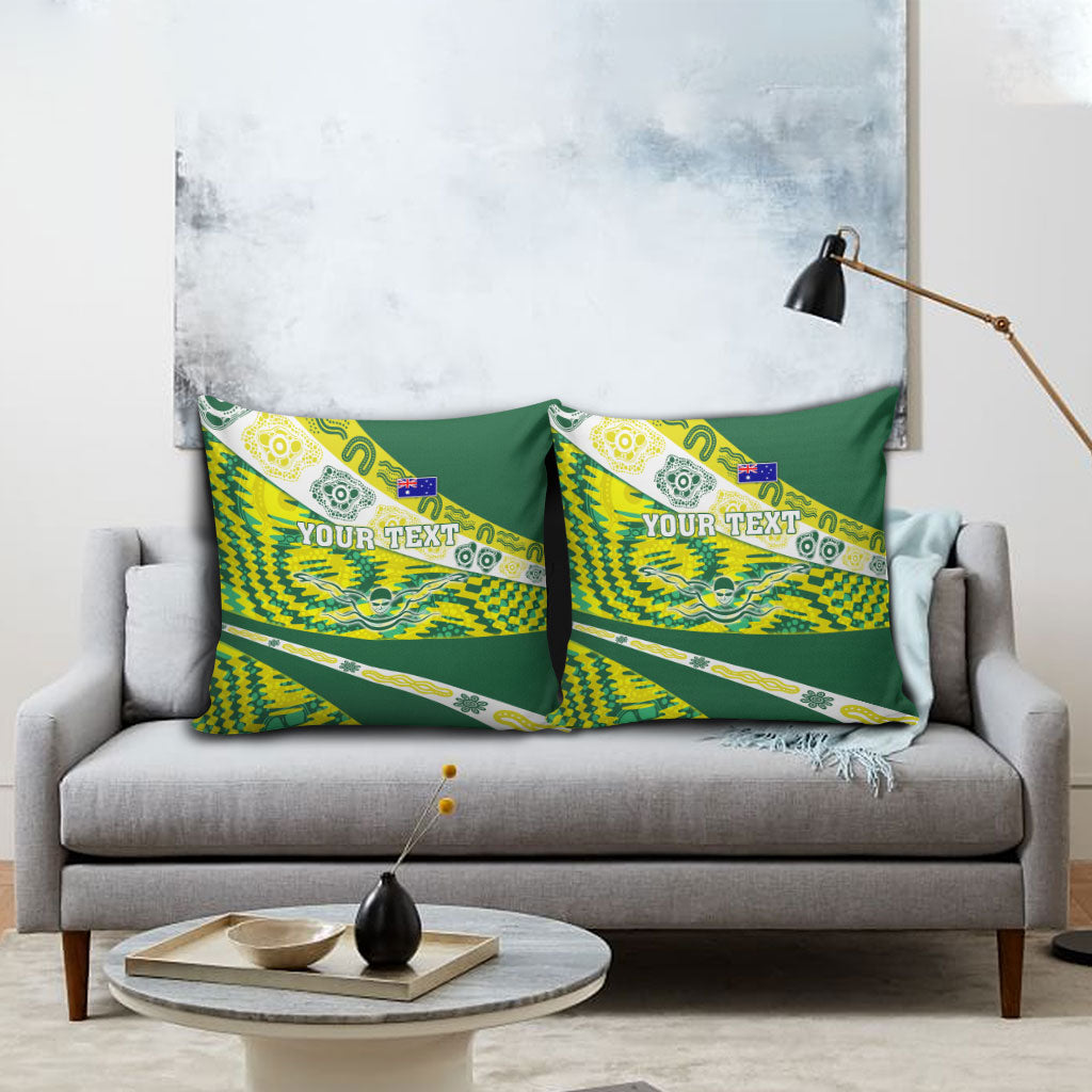 Personalised Australia Swimming Athlete Pillow Cover Aboriginal Pattern Freestyle Swimmer Patriotic