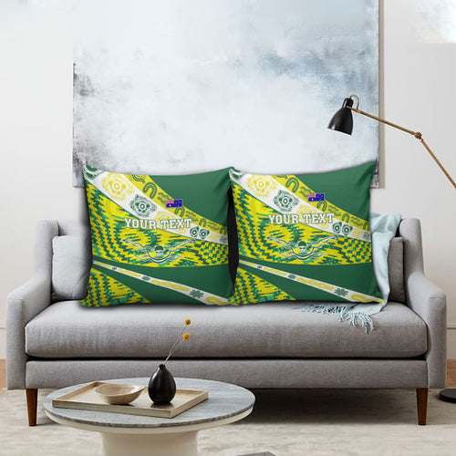 Personalised Australia Swimming Athlete Pillow Cover Aboriginal Pattern Freestyle Swimmer Patriotic