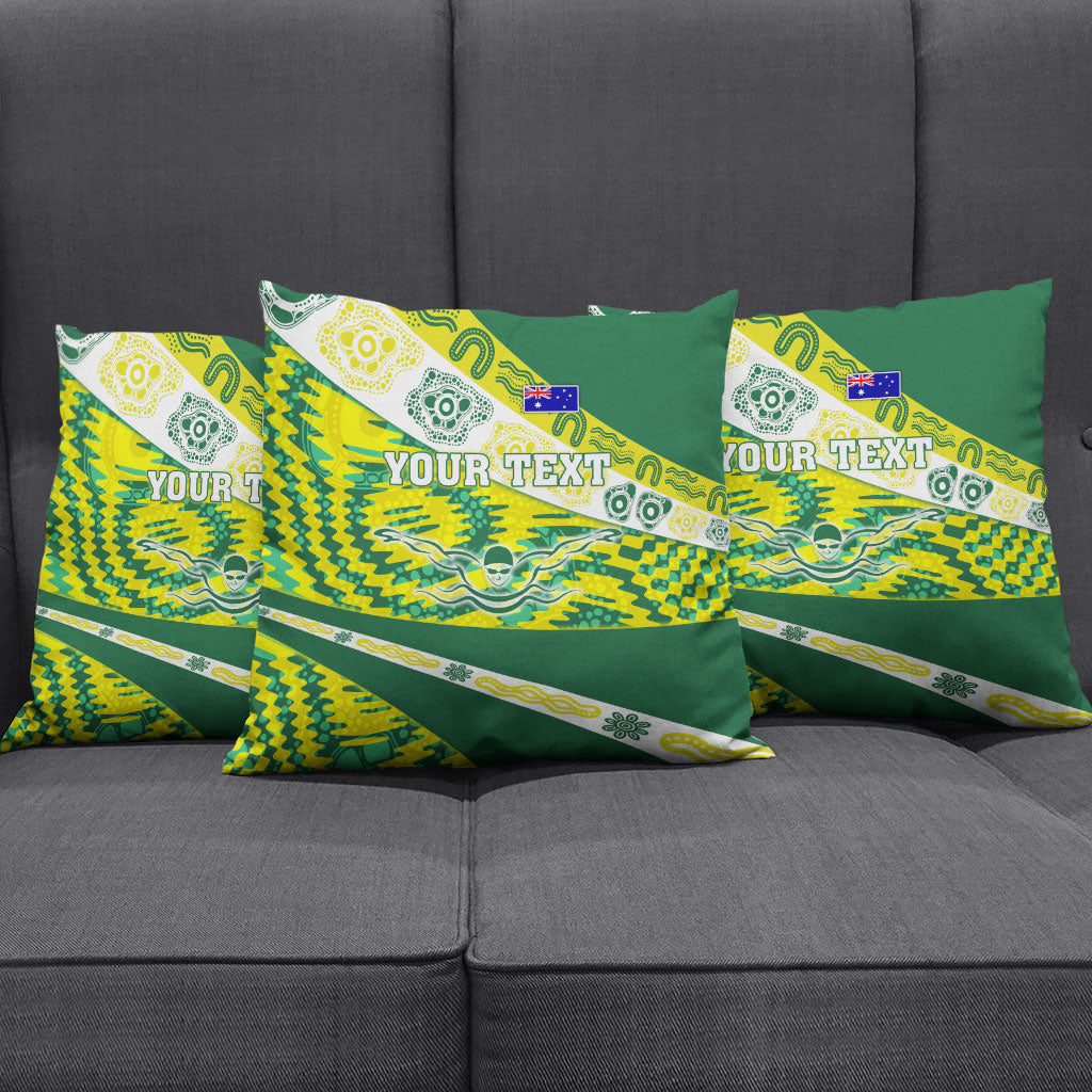 Personalised Australia Swimming Athlete Pillow Cover Aboriginal Pattern Freestyle Swimmer Patriotic