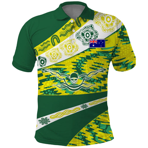 Personalised Australia Swimming Athlete Polo Shirt Aboriginal Pattern Freestyle Swimmer Patriotic