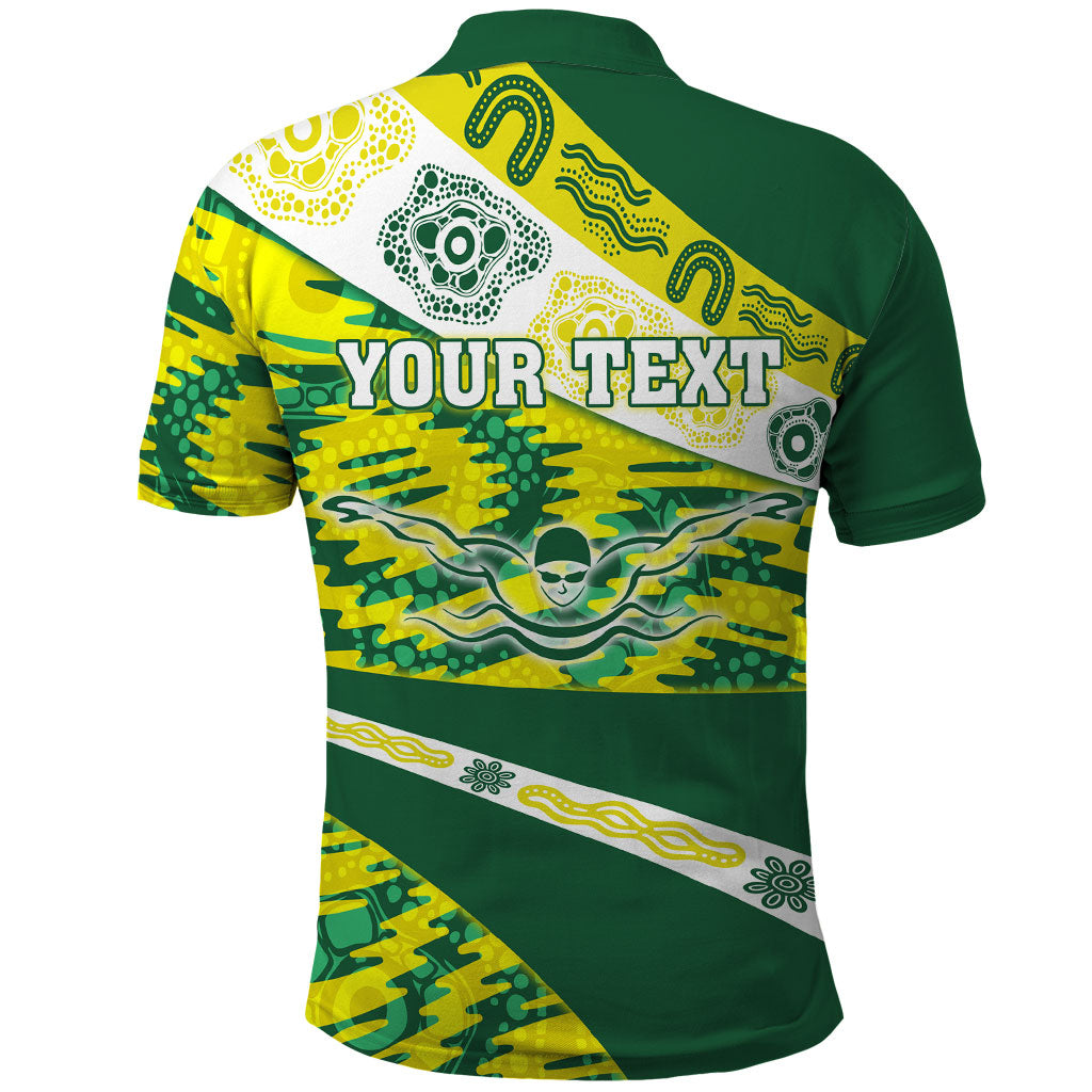 Personalised Australia Swimming Athlete Polo Shirt Aboriginal Pattern Freestyle Swimmer Patriotic