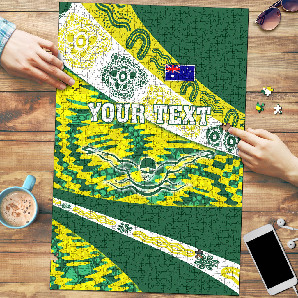 Personalised Australia Swimming Athlete Puzzle Aboriginal Pattern Freestyle Swimmer Patriotic