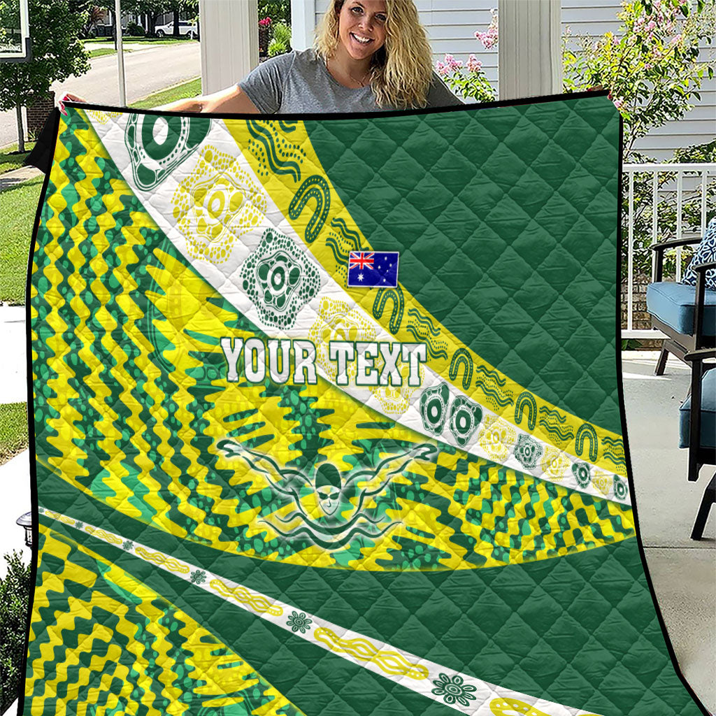 Personalised Australia Swimming Athlete Quilt Aboriginal Pattern Freestyle Swimmer Patriotic