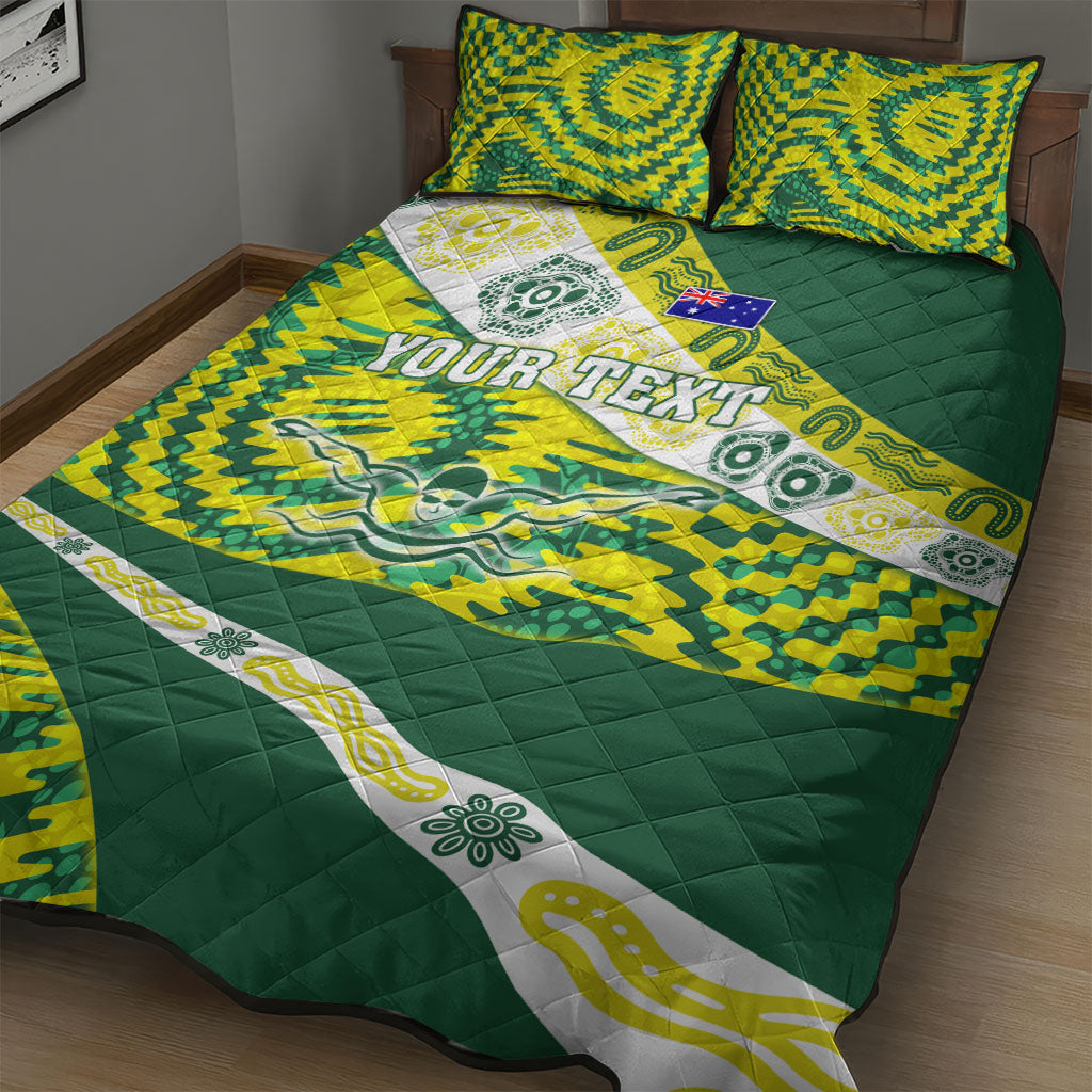 Personalised Australia Swimming Athlete Quilt Bed Set Aboriginal Pattern Freestyle Swimmer Patriotic