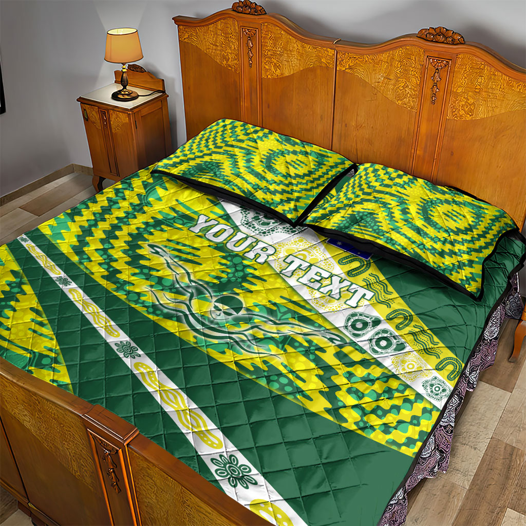 Personalised Australia Swimming Athlete Quilt Bed Set Aboriginal Pattern Freestyle Swimmer Patriotic
