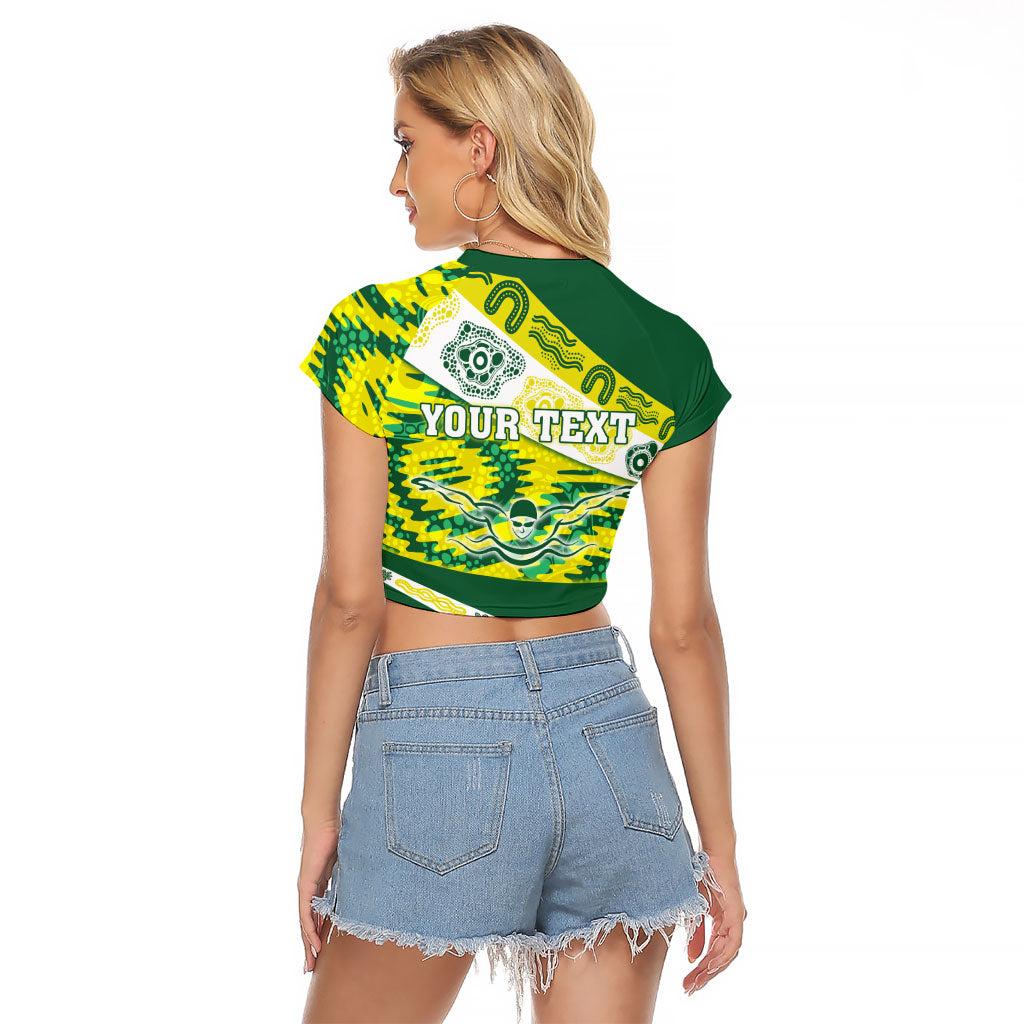 Personalised Australia Swimming Athlete Raglan Cropped T Shirt Aboriginal Pattern Freestyle Swimmer Patriotic