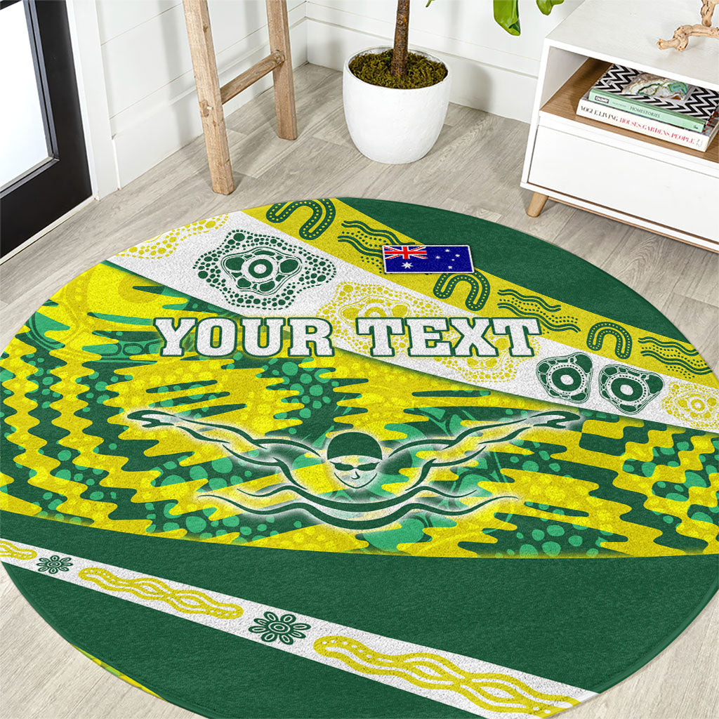 Personalised Australia Swimming Athlete Round Carpet Aboriginal Pattern Freestyle Swimmer Patriotic
