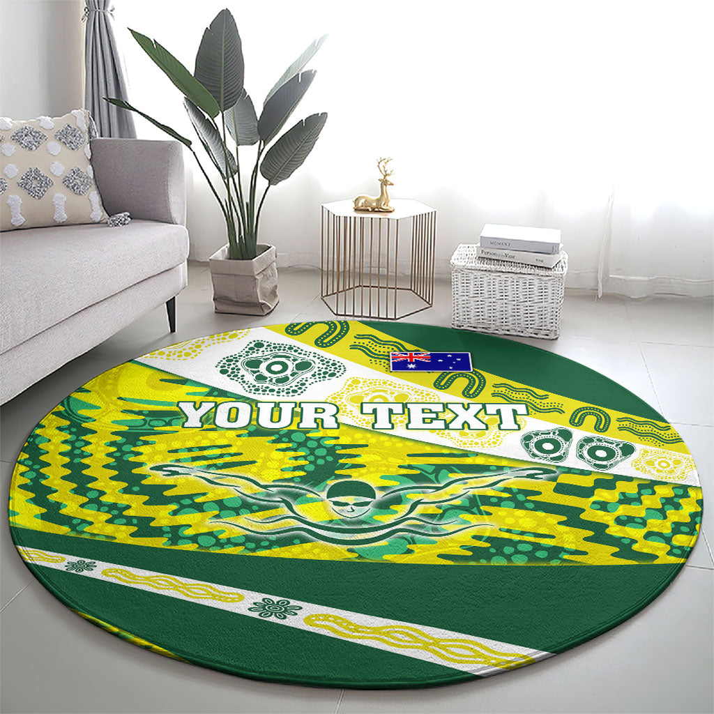 Personalised Australia Swimming Athlete Round Carpet Aboriginal Pattern Freestyle Swimmer Patriotic