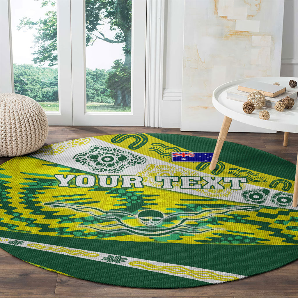 Personalised Australia Swimming Athlete Round Carpet Aboriginal Pattern Freestyle Swimmer Patriotic