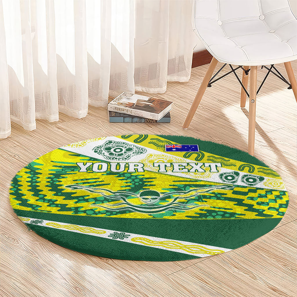 Personalised Australia Swimming Athlete Round Carpet Aboriginal Pattern Freestyle Swimmer Patriotic
