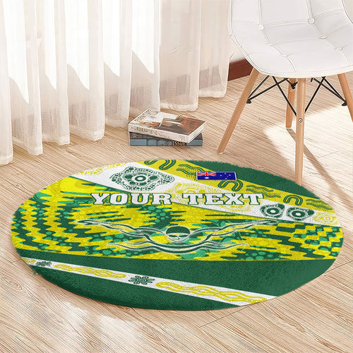 Personalised Australia Swimming Athlete Round Carpet Aboriginal Pattern Freestyle Swimmer Patriotic