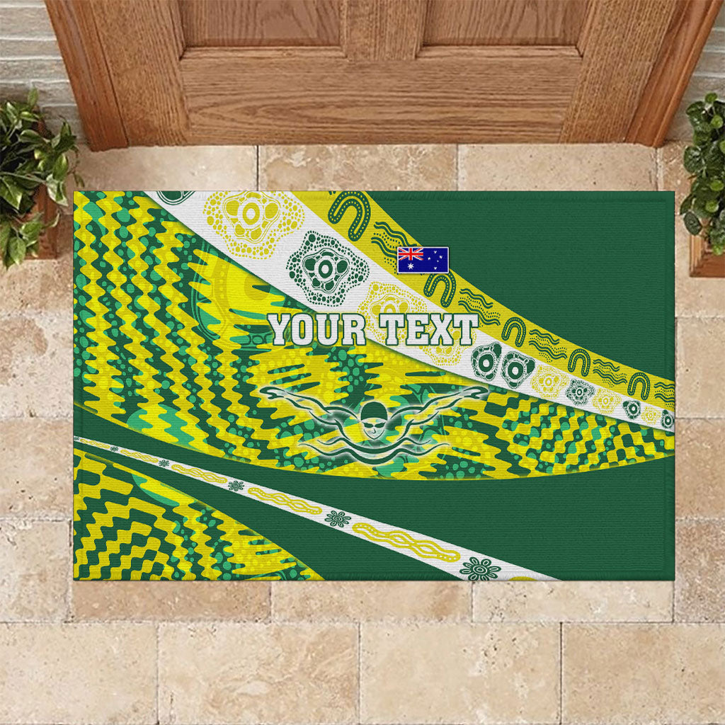Personalised Australia Swimming Athlete Rubber Doormat Aboriginal Pattern Freestyle Swimmer Patriotic