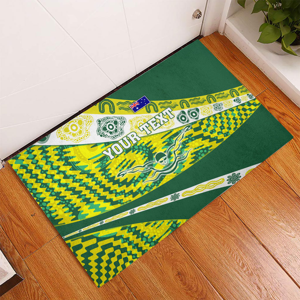 Personalised Australia Swimming Athlete Rubber Doormat Aboriginal Pattern Freestyle Swimmer Patriotic
