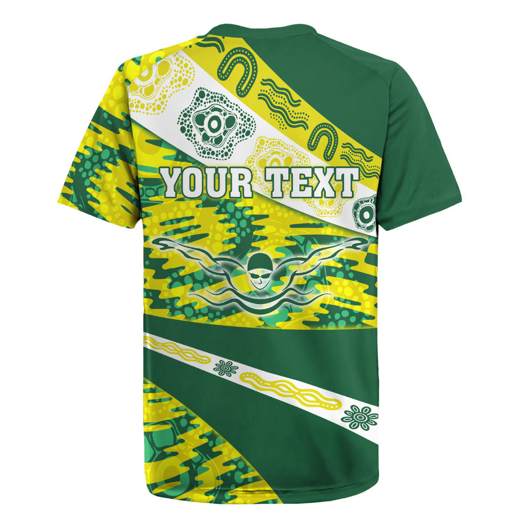 Personalised Australia Swimming Athlete Rugby Jersey Aboriginal Pattern Freestyle Swimmer Patriotic