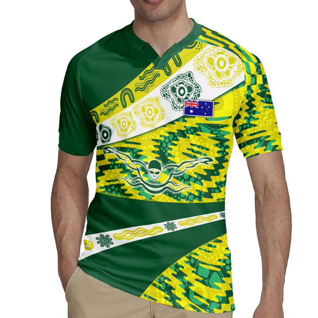 Personalised Australia Swimming Athlete Rugby Jersey Aboriginal Pattern Freestyle Swimmer Patriotic