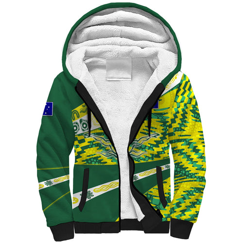 Personalised Australia Swimming Athlete Sherpa Hoodie Aboriginal Pattern Freestyle Swimmer Patriotic