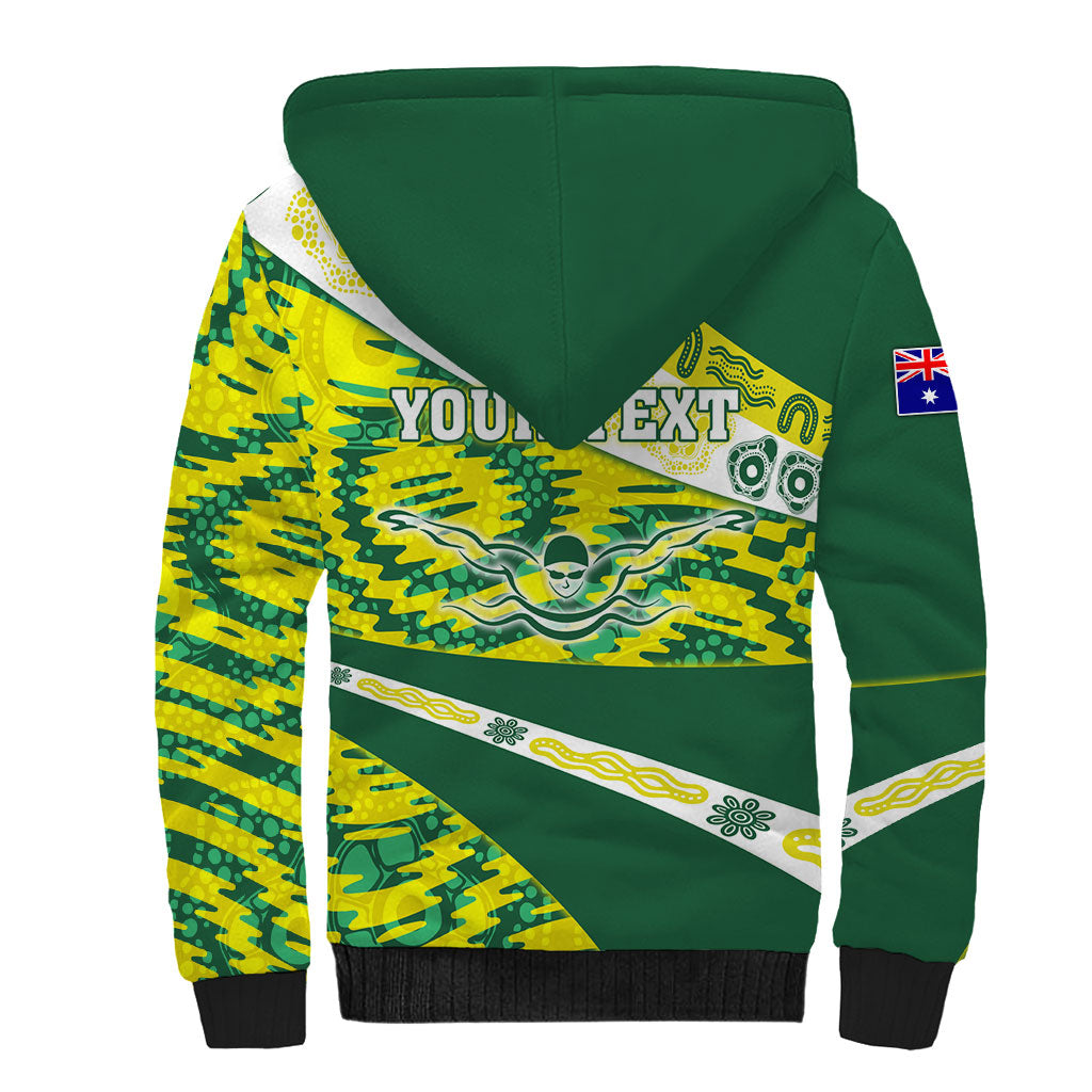 Personalised Australia Swimming Athlete Sherpa Hoodie Aboriginal Pattern Freestyle Swimmer Patriotic