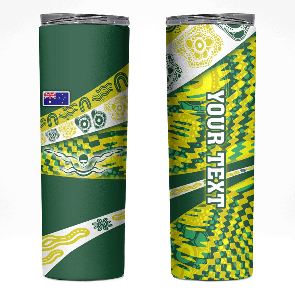 Personalised Australia Swimming Athlete Skinny Tumbler Aboriginal Pattern Freestyle Swimmer Patriotic