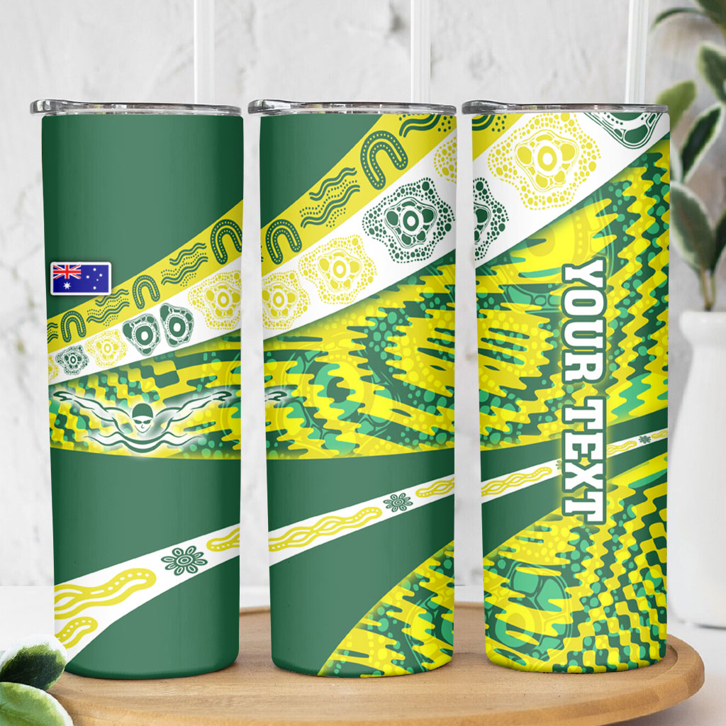 Personalised Australia Swimming Athlete Skinny Tumbler Aboriginal Pattern Freestyle Swimmer Patriotic