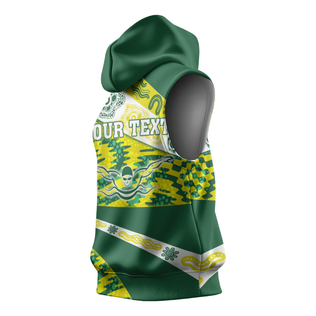 Personalised Australia Swimming Athlete Sleeveless Hoodie Aboriginal Pattern Freestyle Swimmer Patriotic